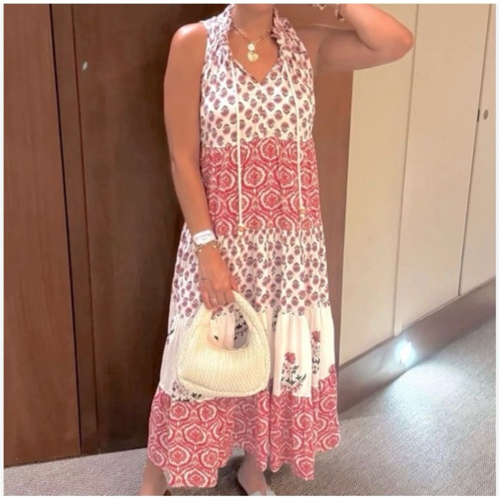 EUC Chelsea & Theodore paisley block print sleeveless maxi dress size large